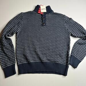 Woolrich Men’s Nordic Stitch Knit Sweater Navy Blue Henley Cotton Size M NWT